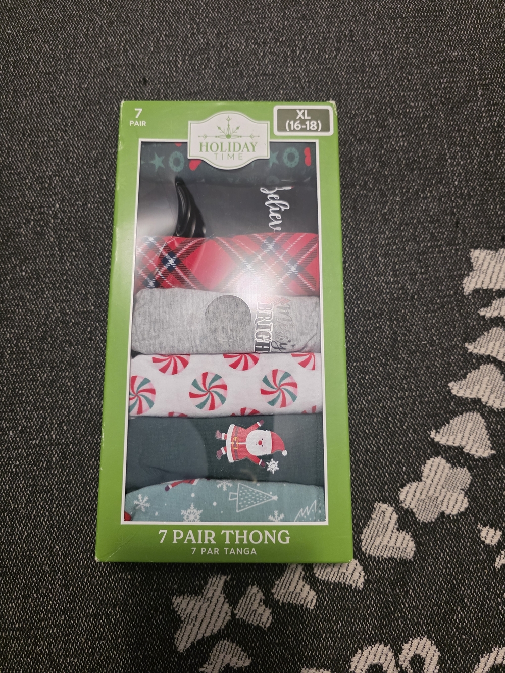 Holiday Time 7-Pair Christmas Thong Pack - Red, Green, Gray, White
